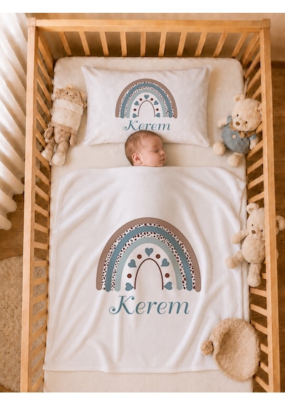 Pia Baby İsme Özel Erkek Bebek Hastane Çıkışı 12 Parça %100 Pamuk Organik Baskılı Kese Hediyeli Set 107311kyx Ekru