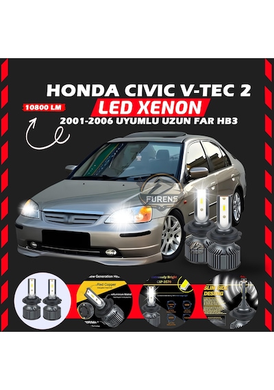 Honda Civic V-tec 2 2001-2006 Uzun Far Uyumlu Şimşek Etkili Led Xenon Premium Series Hb3