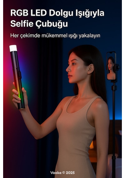 Rgb Işıklı Selfie Tripod Çubuğu Bluetooth Kumandalı Uzayabilir Led 1.63m Işık Tripod Telefon Stand