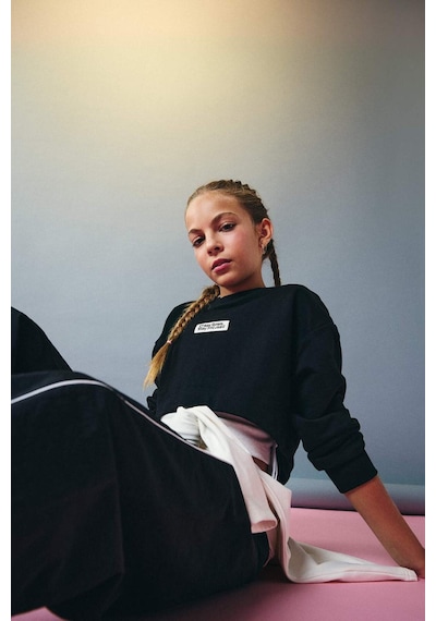 Defacto Kız Çocuk 2li Takım Relax Fit Bisiklet Yaka Baskılı Sweatshirt Atlet F2797a825aubk81 Siyah