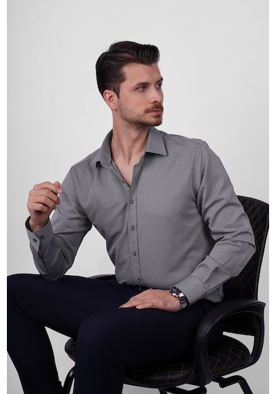 Taş Gri Slimfit Erkek Gömlek Taş