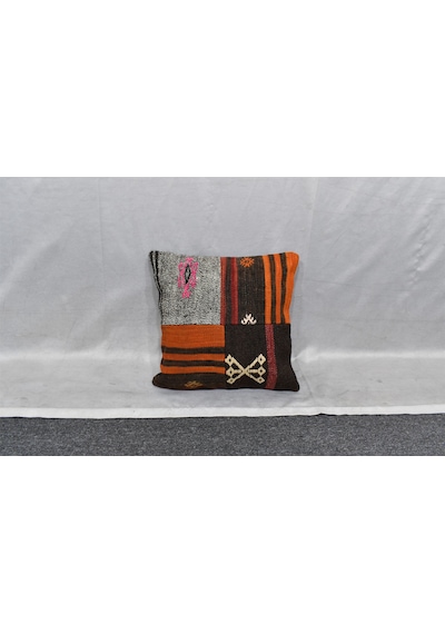 Zehra Abla Halı Yeni El Dokuma Patchwork Kırkyama Dekoratif Kilim Kırlent Yastık Kılıfı 6813 Çok Renkli
