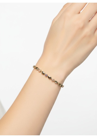 Valmont Accessories Kadın Gold Renk Pembe Taşlı Oval Detaylı Bileklik
