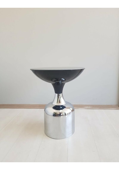 Olympos Dekoratif Parlak Siyah Kısa Model Krom Sehpa 50 Cm