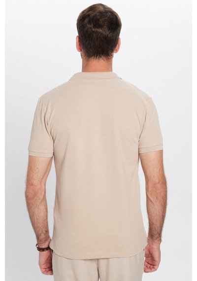 Tudors Erkek Slim Fit Dar Kesim Pamuklu Yumuşak Dokulu Serin Tutan Kumaş Düz Pike Taş Renk Polo Yaka Tişört-31630