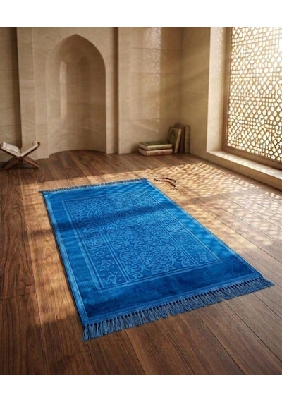 Royam Lüx Kalın Yumuşak Kaymaz Taban Peluş Seccade 70 X 110 Mavi