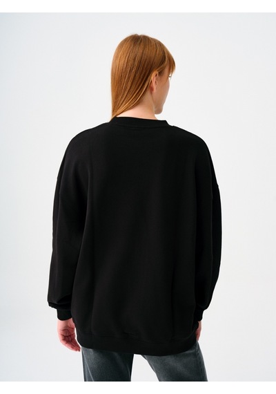 Oversize Fit Kadın Sweatshirt Siyah