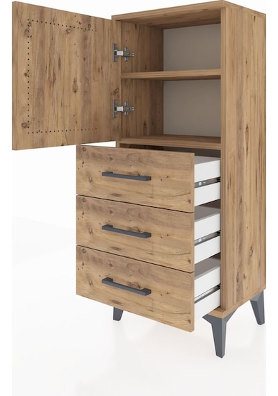 Arges Komodin 2 Raflı 3 Çekmeceli Tek Kapaklı 44x30x106 Çam-çam Çam