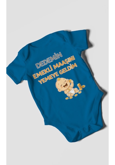 Morivokids Dedemden Kısa Kollu Bebek Body %100 Pamuk Koyu Mavi