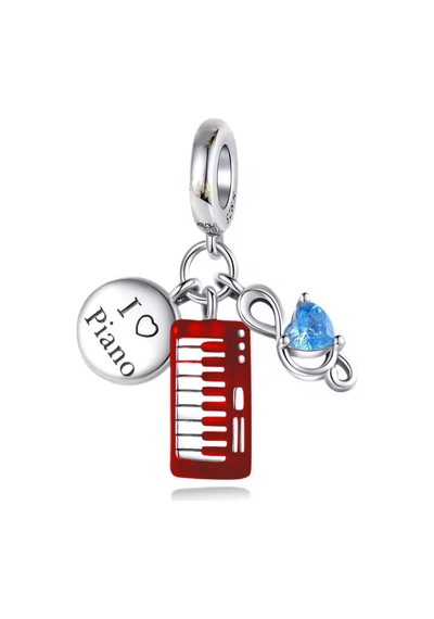 Piyanoyu Seviyorum Sallantılı Charm - Turkuaz Gümüş