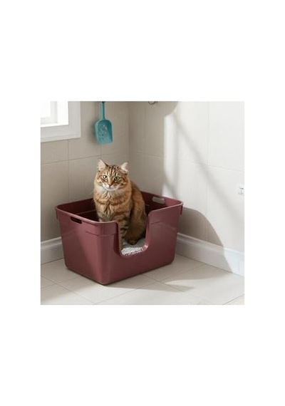 Tanos Yarı Açık Kedi Tuvaleti 54x40x32 - Bordo Açık Bej