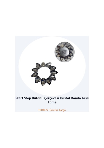Trobus Start Stop Butonu Çerçevesi Kristal Damla Taşlı Füme