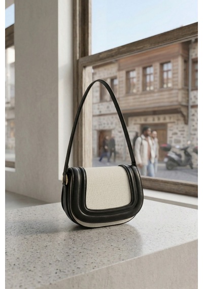 Vellbags Siyah Ekru Kadın Çanta Modern Şık Çapraz & Omuz Çantası Krem - Siyah