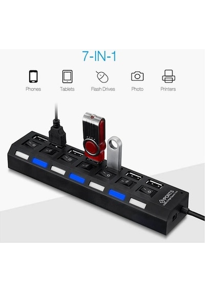 7 Port Usb Hub - On/Off Switch Işıklı - Usb Çoklayıcı - Chipli (519136778)