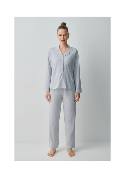 Suwen Dotty Gömlek Yaka Pamuklu Pijama Takımı Wsh10510006051 Gri Melanj Suwen Dotty Gömlek Yaka Pamuklu Pijama Takımı Wsh10510006051 Gri Melanj