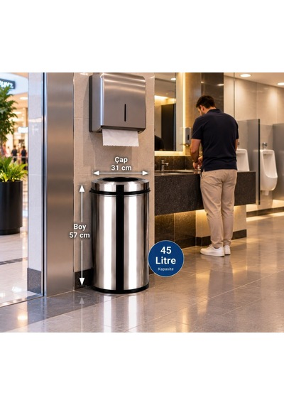 Pratik Çemberli Çöp Kovası 45 Lt Paslanmaz Acar 13286