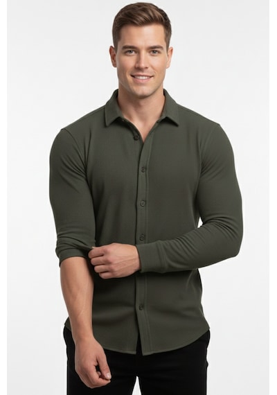 Deepsea Haki Slim Fit Örme Kumaş Likralı Erkek Gömlek Nefes Alan Esnek Ve Modern Tasarım 2602604 Haki