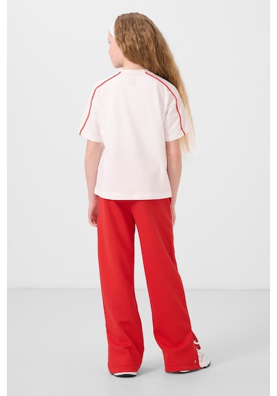 Tommylife Ekru-fiesta O Yaka Baskılı Geniş Paça Çıt Çıt Detaylı Kız Çocuk Palazzo Eşofman Takım - 75172 Ekru/fiesta Ekru - Kırmızı