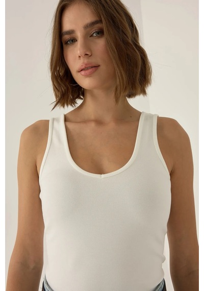 Hiccup Erin V Yaka Crop Top Tozlu Beyaz
