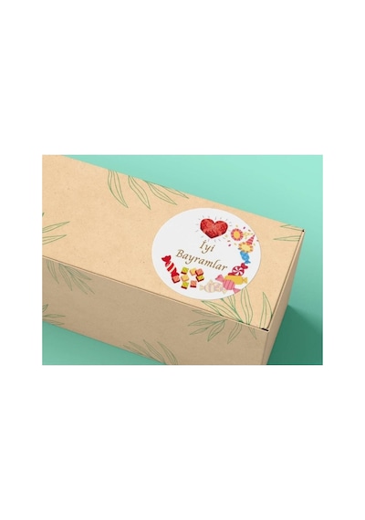 İyi Bayramlar Sticker Şeker Etiketi Kırmızı Renk Ramazan Kurban 4 Cm - 40 Adet Çok Renkli