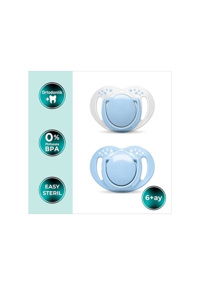 Mamajoo Ortodontik Emzik Seti 6 Ay+ Powder Blue | İkili, Silikon, Damaklı | Sterilizasyon & Saklama Kabı