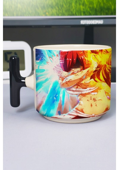 Fairy Tail Anime Baskılı Seramik Lüks Kupa 1 Adet T Şeklinde Özel Siyah Kulp Dalga Kulp V3t Çok Renkli