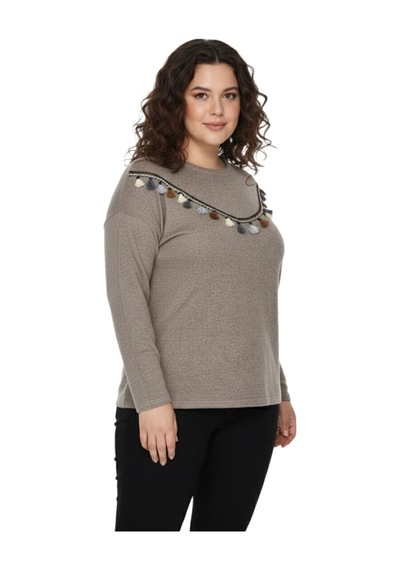 Wearon Kadın Yumoş Önü Püsküllü Modelli Bluz Bgl-st05142 VİZON