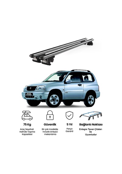 Venüs Suzuki Grand Vitara 3d 1999-2005 Uyumlu Gri Ara Atkı Port Bagaj Tavan Barı