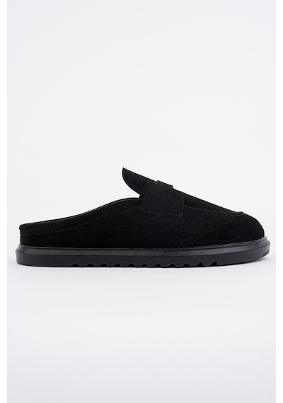 Muggo Vintage Süet Deri Günlük Rahat Önü Kapalı Kadın Loafer Terlik Siyah