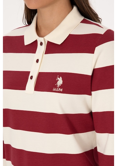 U.S. Polo Assn. Kadın Koyu Frambuaz Çizgili Polo Yaka Sweatshirt 50314207-VR104