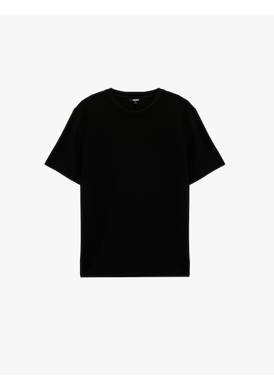 Koton Regular Fit Kısa Kollu Dokulu Bisiklet Yaka Tişört Siyah 6sam10089mk Siyah