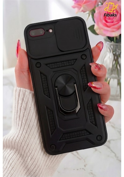 Fibaks iPhone 7 Plus/8 Plus Uyumlu Kılıf Kamera Korumalı Sürgülü Yüzüklü Armor Military Tank Zırhlı