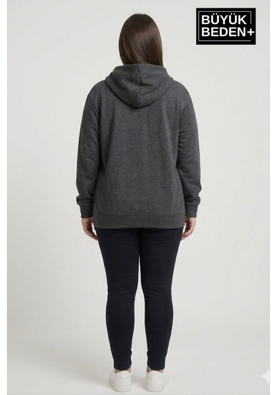 Süperlife Kadın Büyük Beden Fermuarlı Kapüşonlu İnce Sweatshirt Hırka - Rahat Kalıp Spr26bhr960 Antrasit