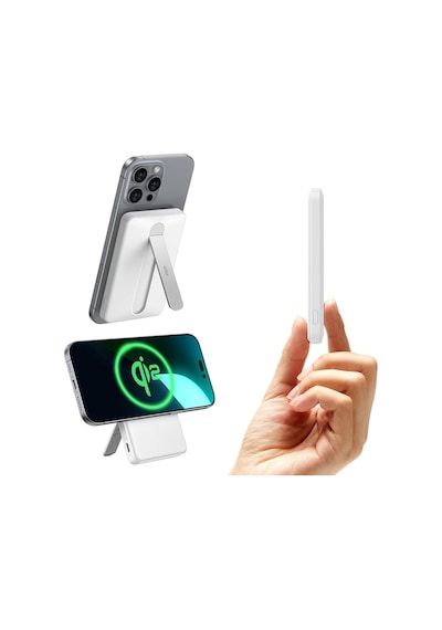 5000 Mah Taşınabilir Şarj Cihazı Halolock Qi2 Magsafe Standlı Powerbank - Beyaz BEYAZ