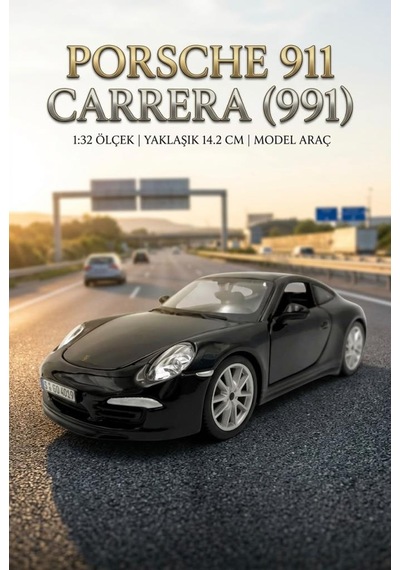 Hobbiez Lisanslı Porsche 911 Carrera Kapıları Açılabilir Model Diecast 1/32 Ölçek Metal Standlı Araç