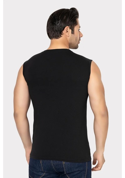 Terrien Özel Seri 2 Adet Erkek Siyah Bisiklet Yaka Kolsuz Tişört Yazlık Giysi Pamuklu Üst Slim Fit Siyah-2