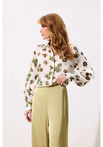Sateen Desenli Salaş Gömlek - Haki-136806 haki