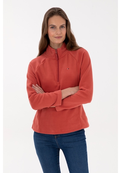 U.S. Polo Assn. Kadın Kiremit Fermuarlı Dik Yaka Polar Sweatshirt 50316714-VR026
