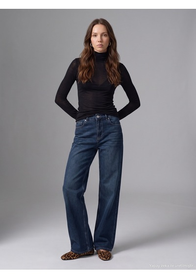 Dilvin 72358 Blue Black Geniş Pantolon-lacivert