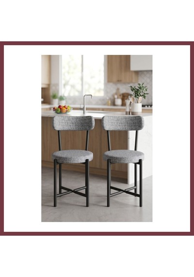Storeşahin Sandalye 2 Adet Keten Kumaş Metal Ayak Modern Mutfak Sandalyesi Cafe Balkon Ofis Teddy 9812 Gri Shn0720