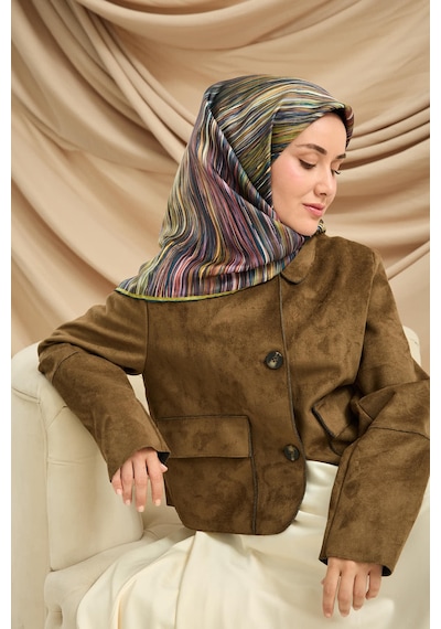 Silk Home Twill İpek Eşarp 11484-32 Petrol Yeşili, Yağ Yeşili, Sarı, Pembe, Yavruağzı