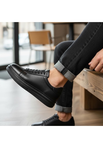 Ispartalılar 76 Tam Ortopedik Taban Hakiki Deri Günlük Erkek Ayakkabı Casual Erkek Ayakkabı Sneakers Siyah