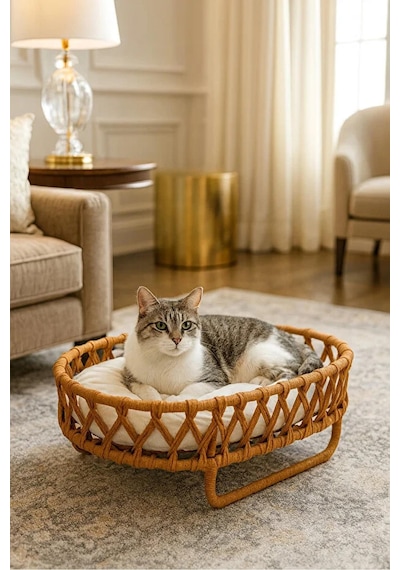 Reyo El Örgüsü İskandinav Kedi Yuvası, Yumuşak Yataklı Kedi Evi Kahverengi
