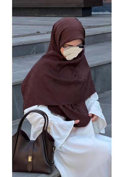 Qalortex Scarf Premium Jakarlı Mira B.boy Eşarp - Acı Kahve