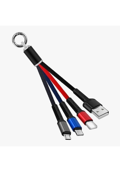 Işıklı Anahtarlık Model 3 İn 1 Usb Şarj Kablosu Mikro Type c Ve Apple Uyumlu iPhone 16cm