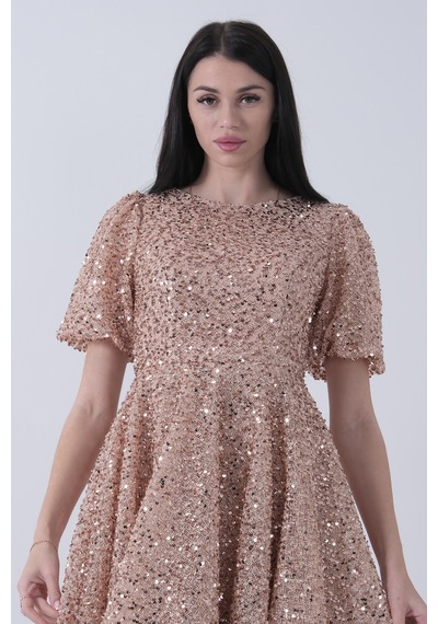 Feminist Gold Pul Payetli Midi Boy Kısakol Abiye 6502498.122 Gold