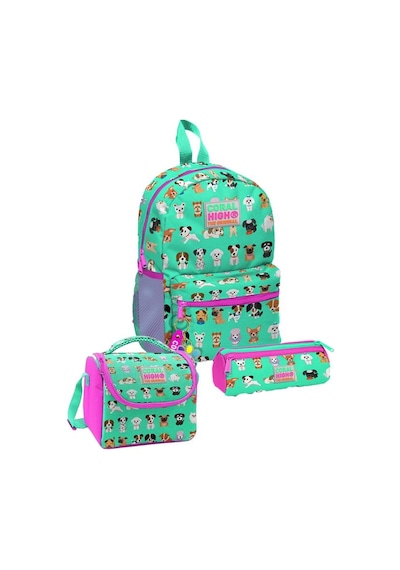 Coral High Kids Su Yeşili Neon Pembe Köpek Desenli 3lü Okul Çanta Seti Çok  Renkli