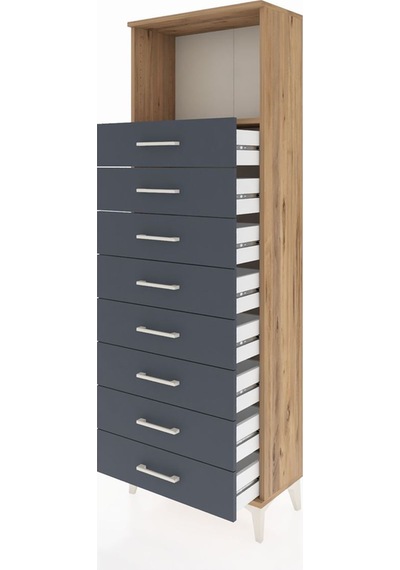Arges Dolap Tek Raflı 8 Çekmeceli 60x30x182 Çam-antrasit Çam Arges Dolap Tek Raflı 8 Çekmeceli 60x30x182 Çam-antrasit Çam