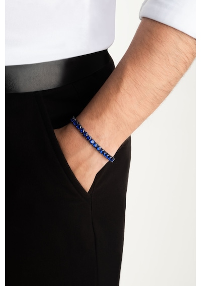 Lacivert Taşlı Siyah Rodyum Kaplama Gümüş Unisex Su Yolu Bileklik Siyah