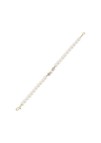 6,5 Mm Zirkon Taşlı Doğal İnci Bileklik 18 Cm / Sarı Sarı Sarı Altın